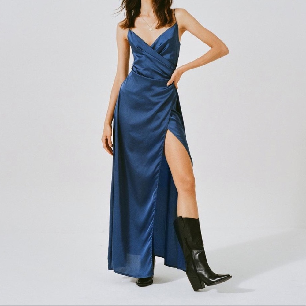 Nasty Gal Satin V Neck Maxi Dress
